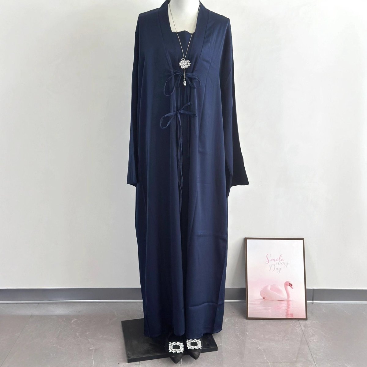 2 - Piece Satin Open Abaya Set(MOA317) - Mariam's Collection