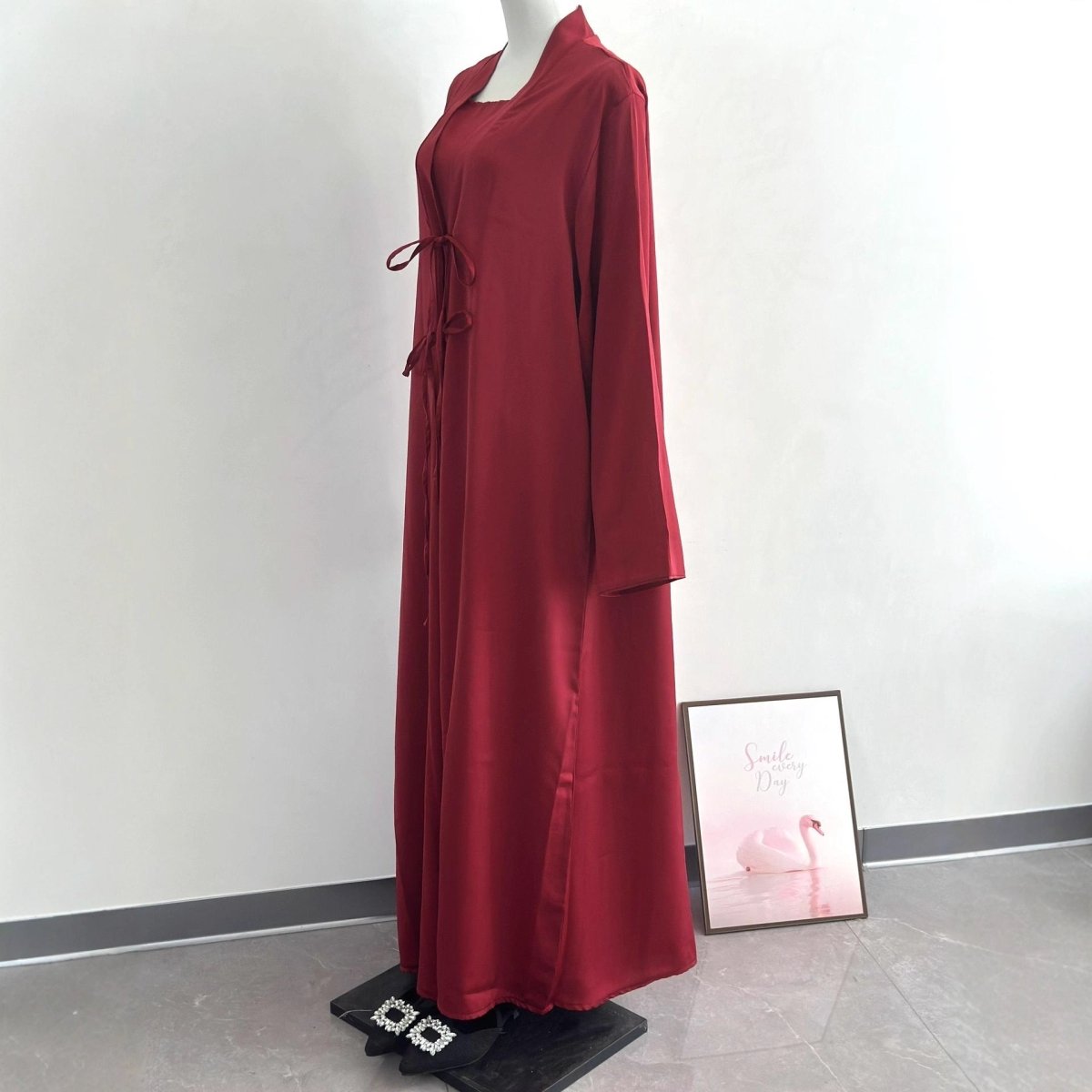 2 - Piece Satin Open Abaya Set(MOA317) - Mariam's Collection