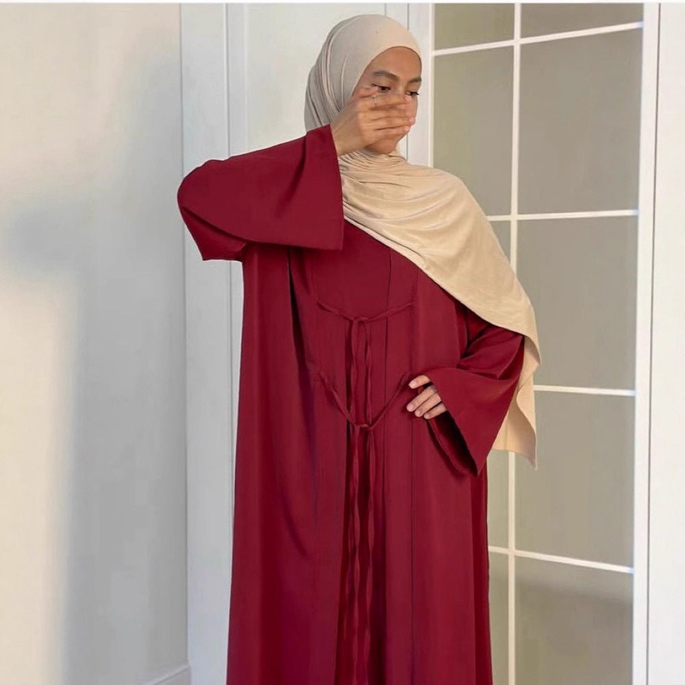 2 - Piece Satin Open Abaya Set(MOA317) - Mariam's Collection