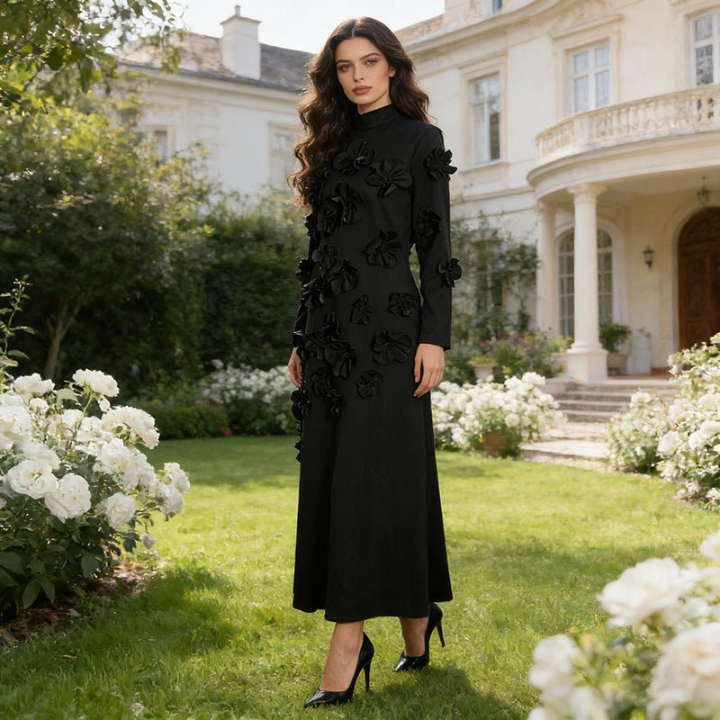 3D Floral Appliqué Maxi Dress – Luxury Floral Gown