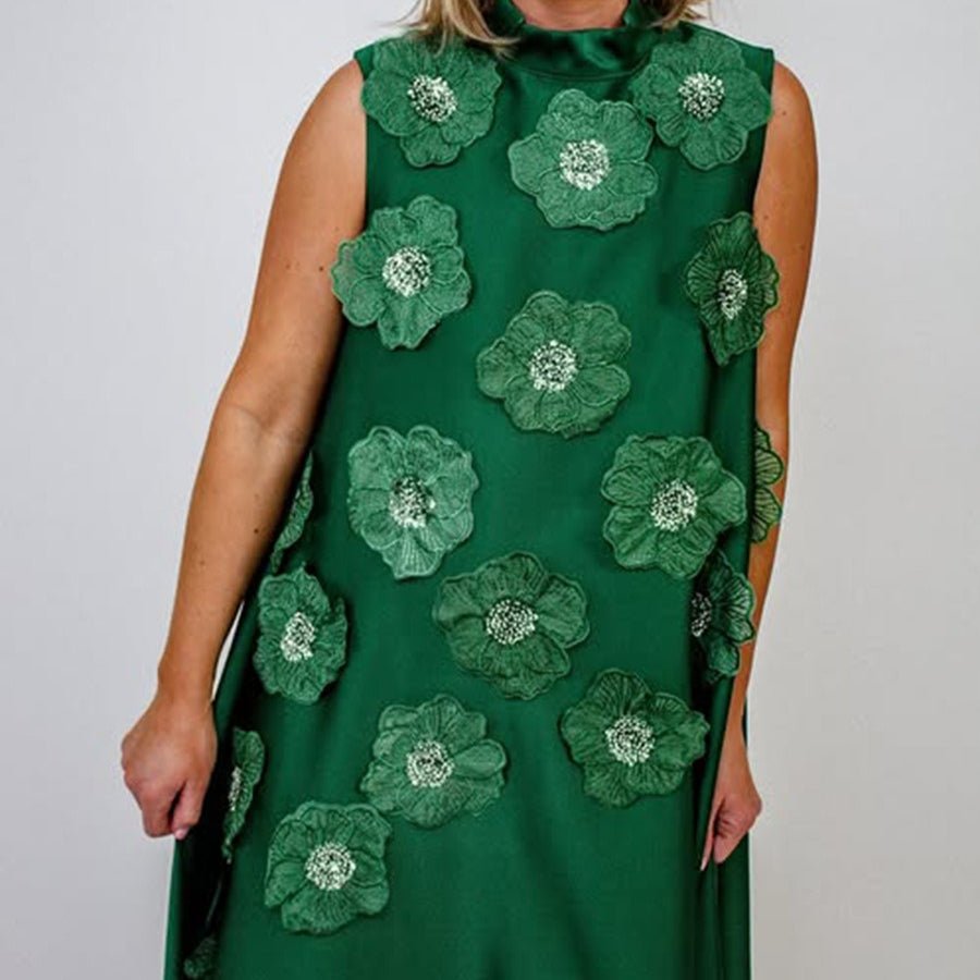 3D Floral Appliqué Maxi Dress – Bridal Sleeveless Dress