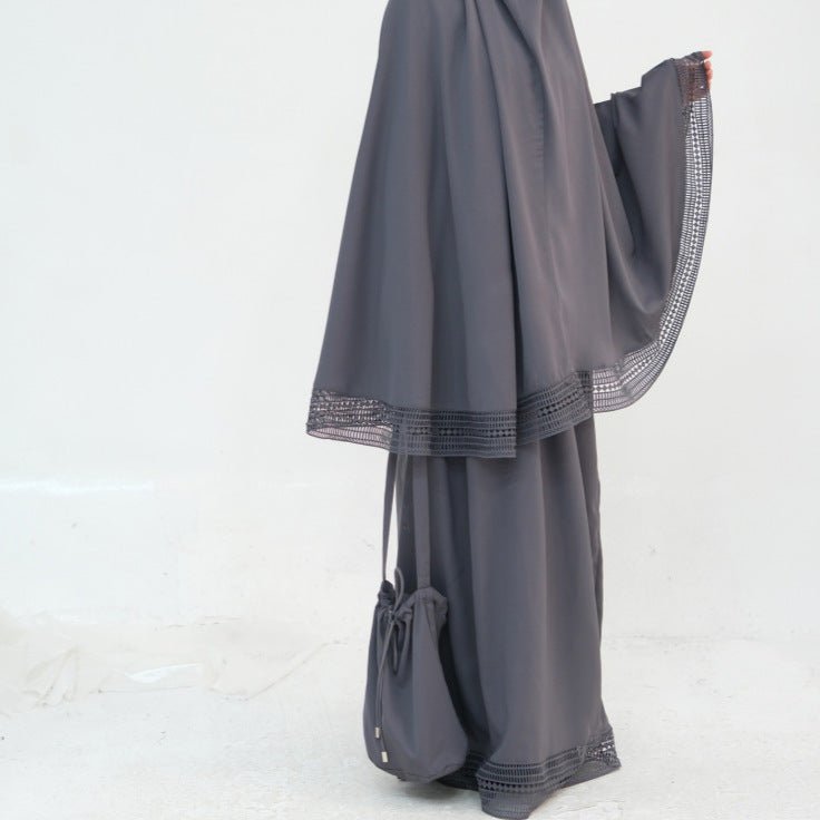 4-Piece Nida Prayer Set with Lace Trim – Umrah Prayer Abaya
