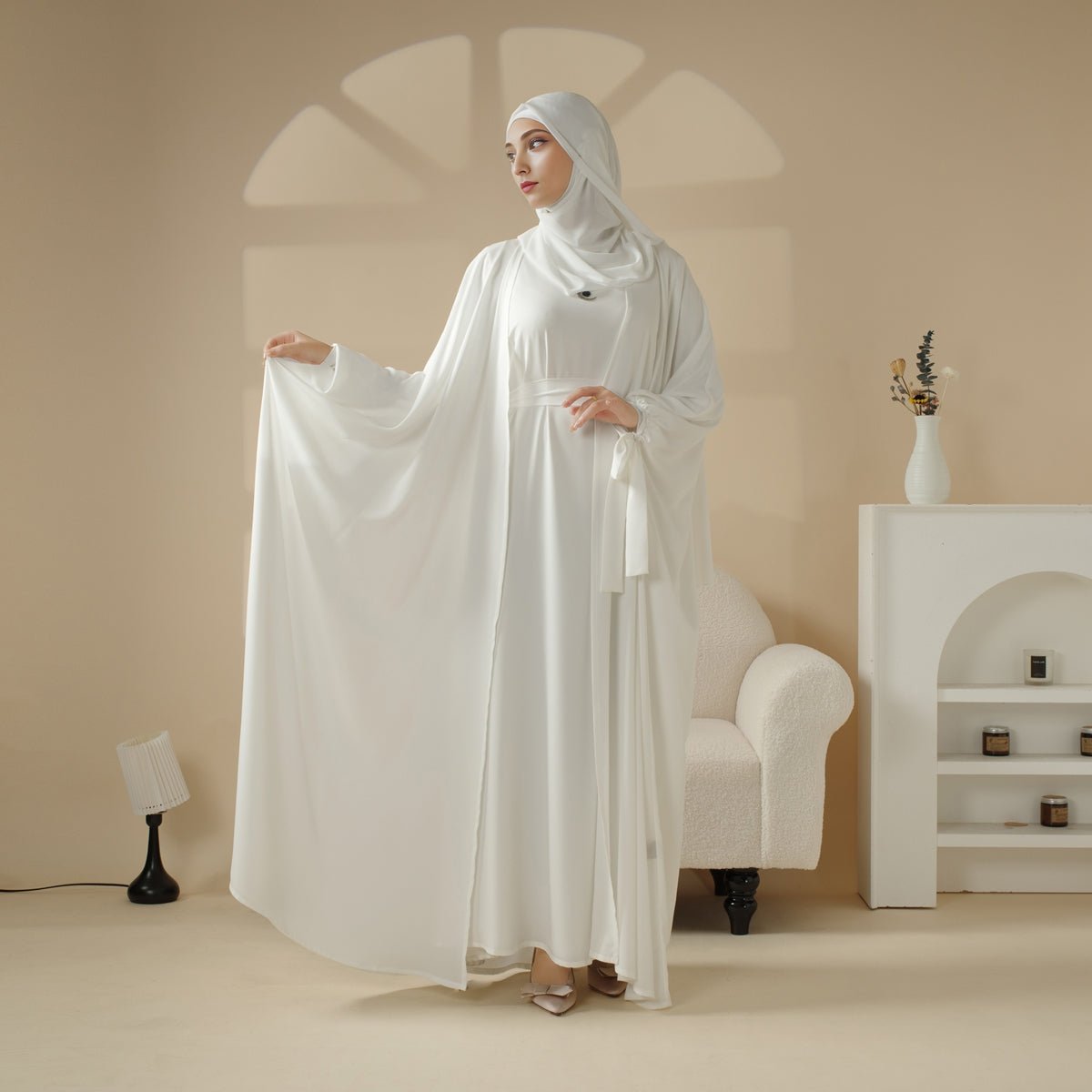 5 - Piece Set Farasha Abaya, Premium Farasha Textured Open Abaya (MOA095) - Mariam's Collection