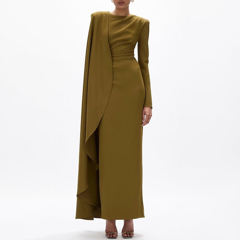Asymmetric Cape Gown with Back Slit(MS216) - Mariam's Collection