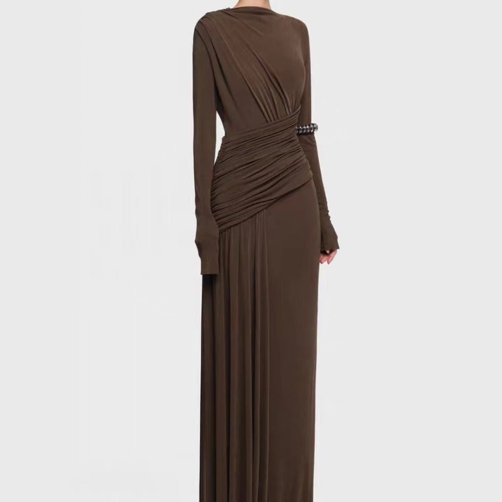 Asymmetric Draped Evening Gown(MS220) - Mariam's Collection