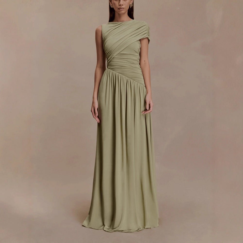 Asymmetric Draped Maxi Dress – Jersey Abaya Gown MS352
