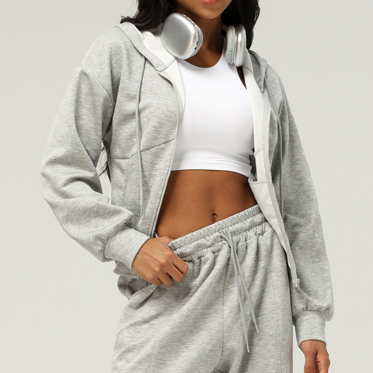 Athletic Zip - Up Hoodie Jacket | Cinched Waist Yoga Top with Pockets(MS169) - Mariam's Collection