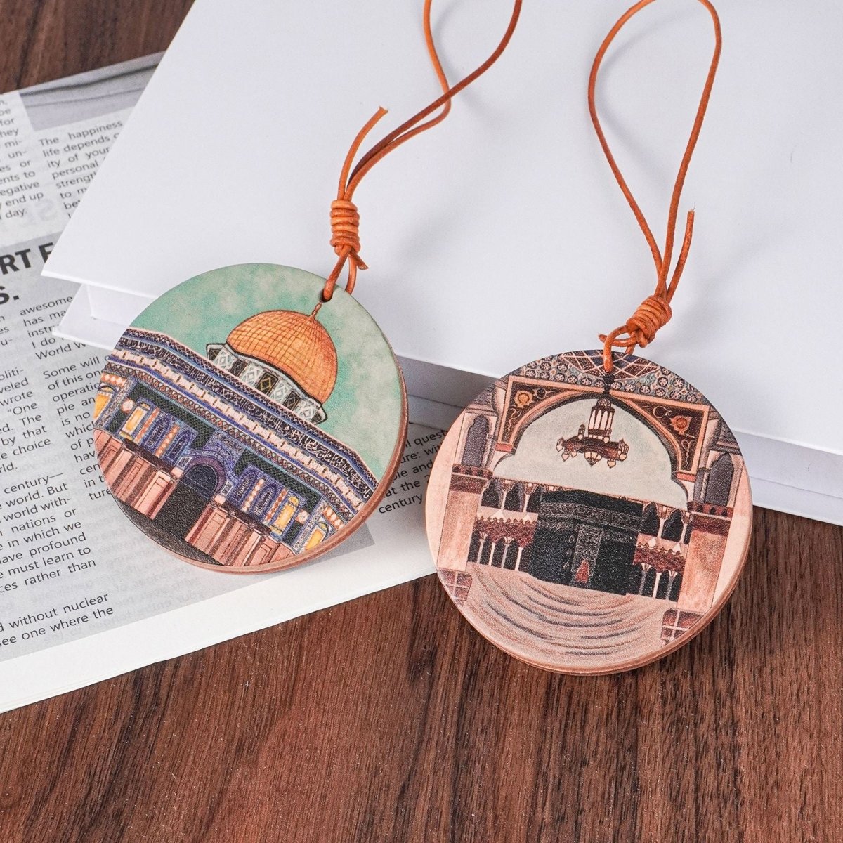 Handcrafted Islamic Car Mirror Hanger | Premium Leather Islamic Car Ornament with Geometric Art Metat (MAC260)