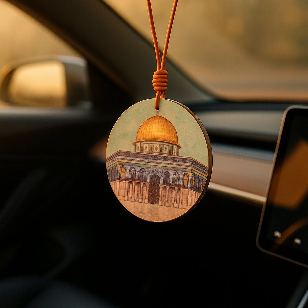 Handcrafted Islamic Car Mirror Hanger | Premium Leather Islamic Car Ornament with Geometric Art (MAC260)