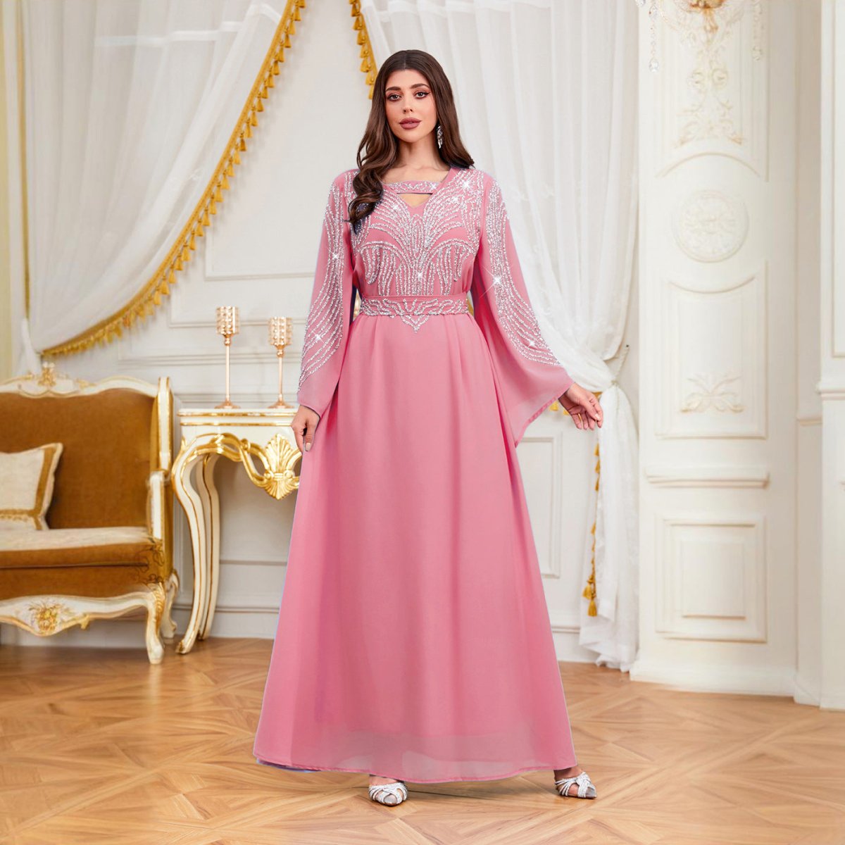 Pink Beaded Kaftan Abaya