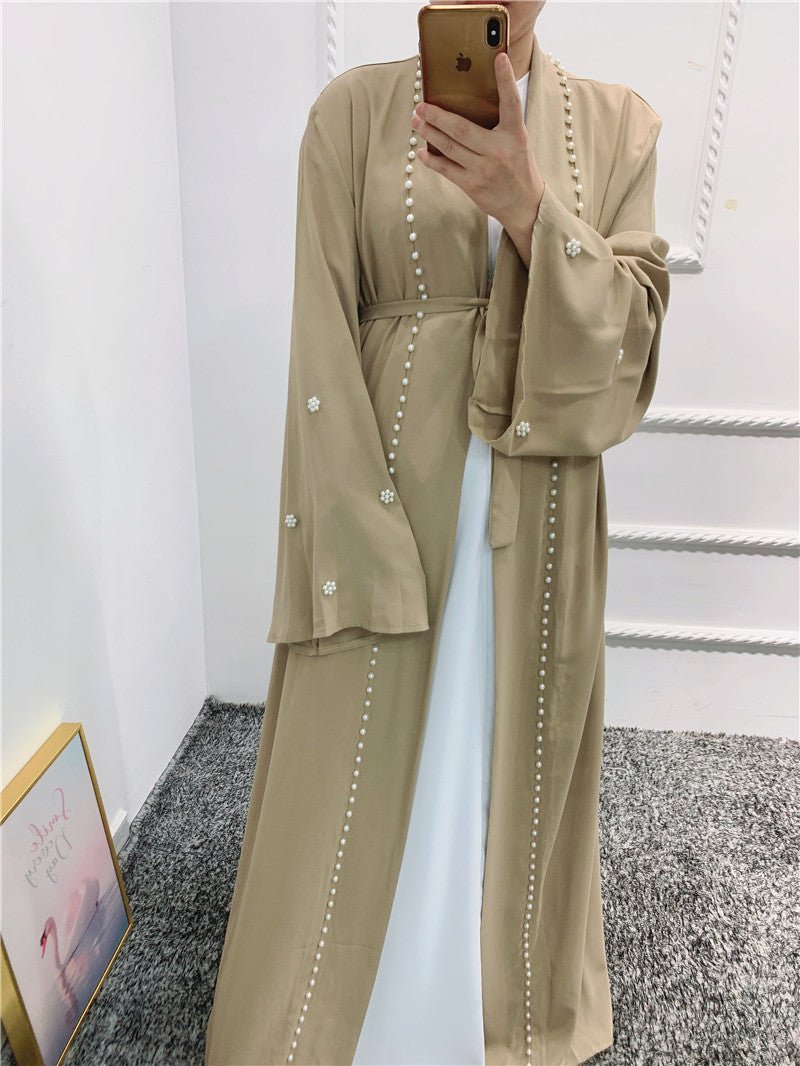 Beaded Open Abaya - Elegant & Temperament With Matching Belt (MOA090) - Mariam's Collection