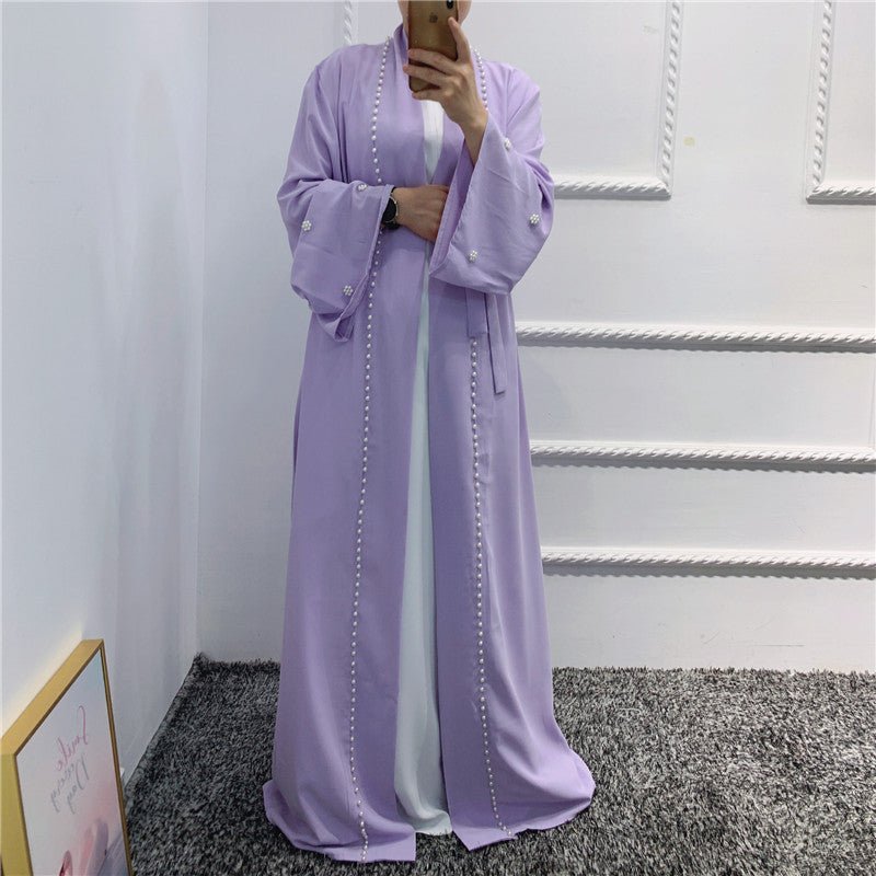Beaded Open Abaya - Elegant & Temperament With Matching Belt (MOA090) - Mariam's Collection