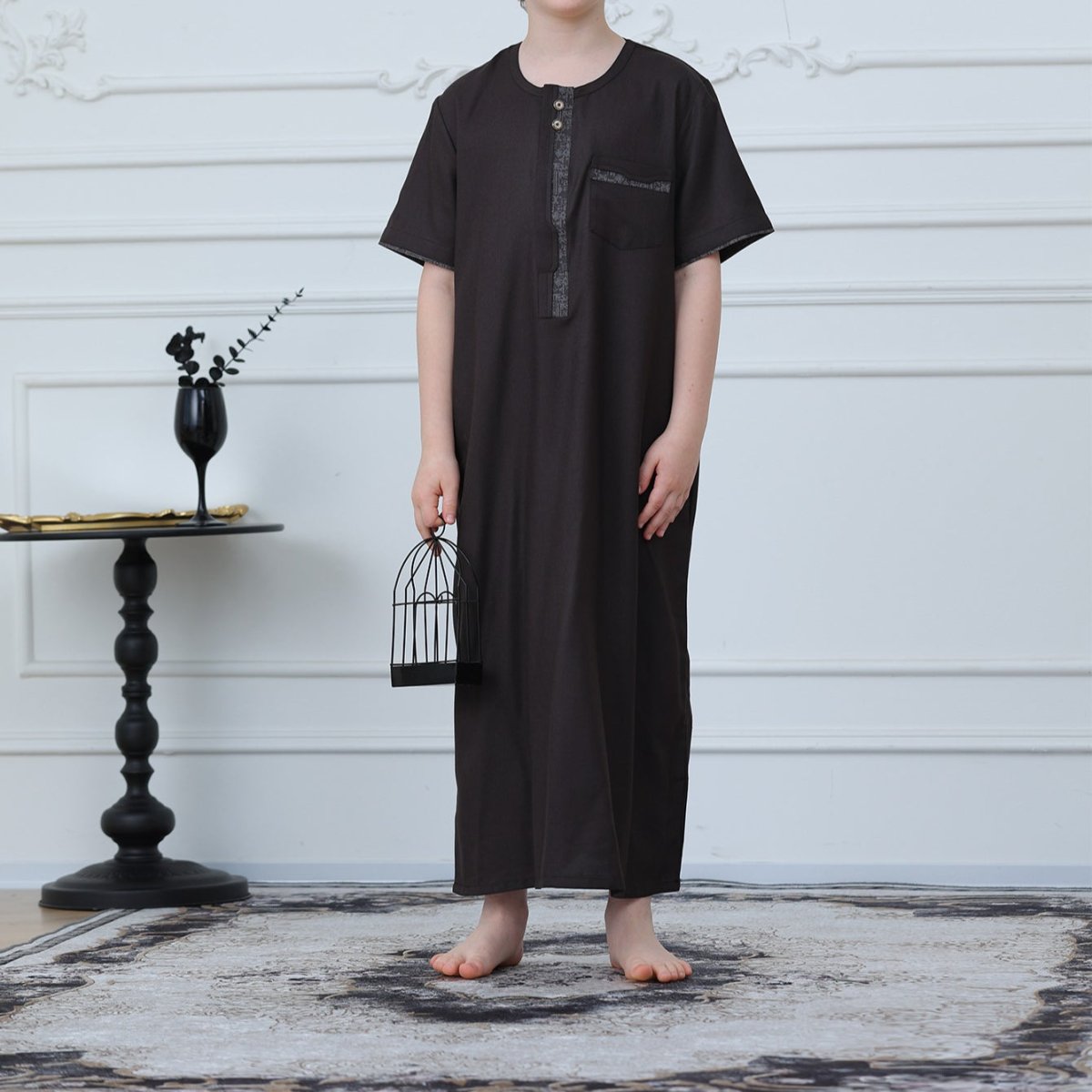 Boys' Embroidered Thobe with Zipper & Pockets – Kids' Thobe