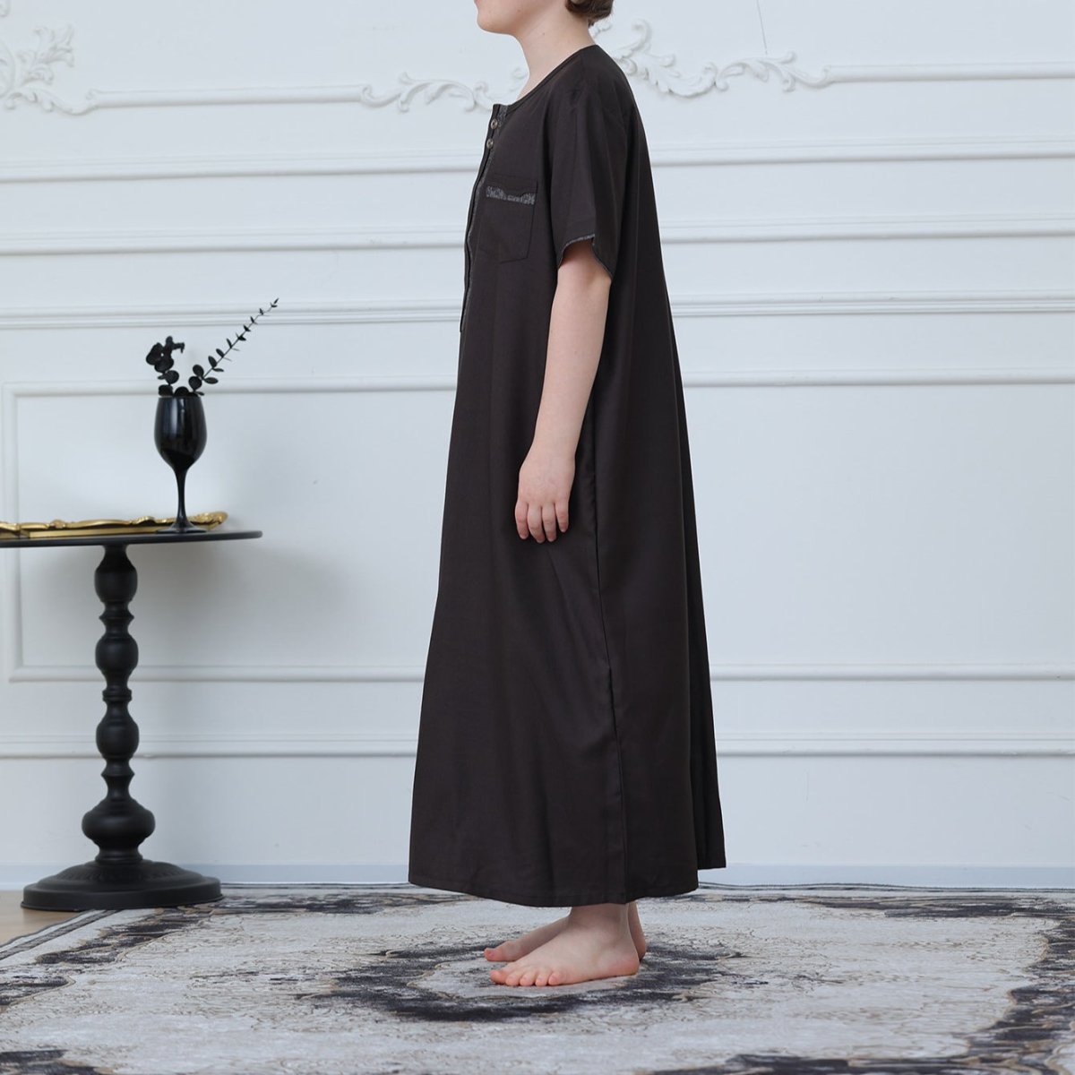 Boys' Embroidered Thobe with Zipper & Pockets – Kids' Thobe