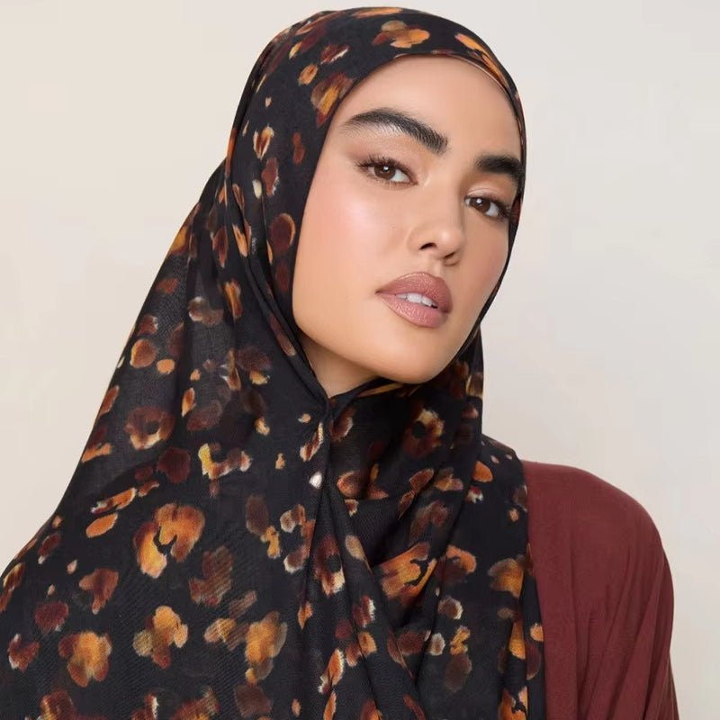 Breathable Versatile Stylish Headscarf Floral - Print Hijab (MH177) - Mariam's Collection