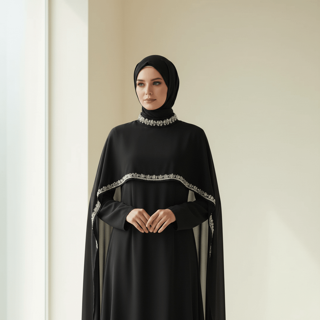 Celestial Rhinestone Cape Abaya | Luxury 2 - Piece Set(MA344) - Mariam's Collection