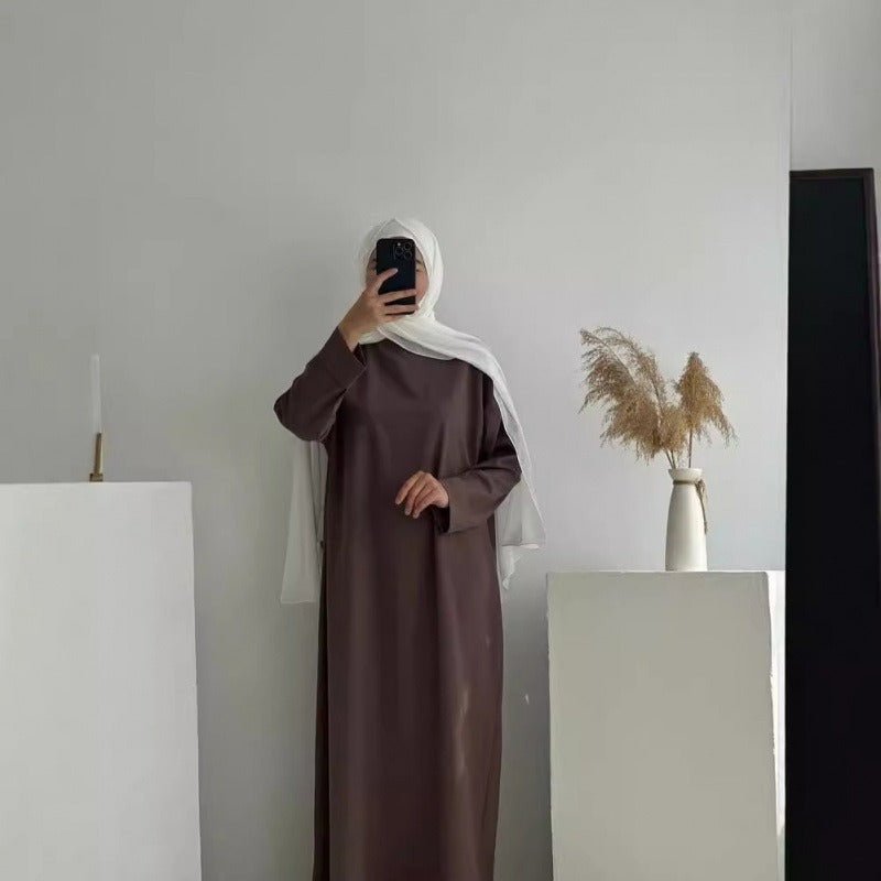 Classic Round Neck Pullover Maxi Dress | Minimalist Solid Color Fall Winter Dress(MA318) - Mariam's Collection