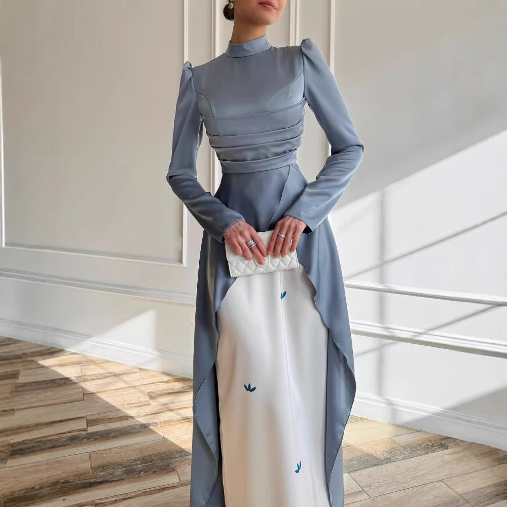 Colorblock Satin Evening Gown with Train(MA351) - Mariam's Collection