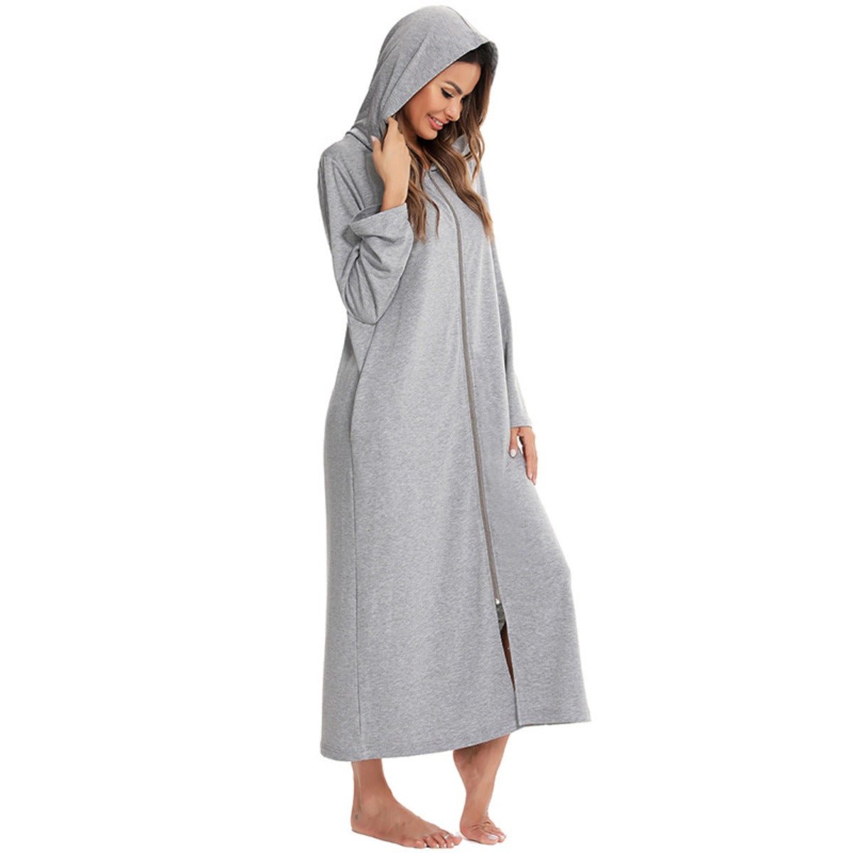 Cozy Longline Zip - Up Cardigan with Pockets | Home Wear Comfort(MS110) - Mariam's Collection