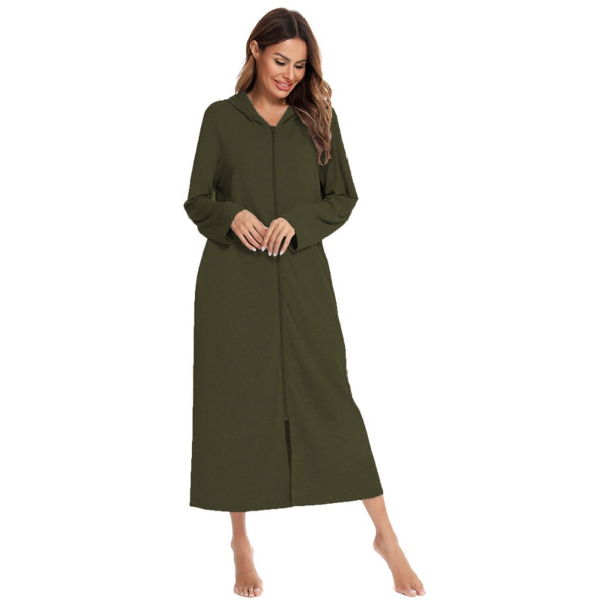 Cozy Longline Zip - Up Cardigan with Pockets | Home Wear Comfort(MS110) - Mariam's Collection