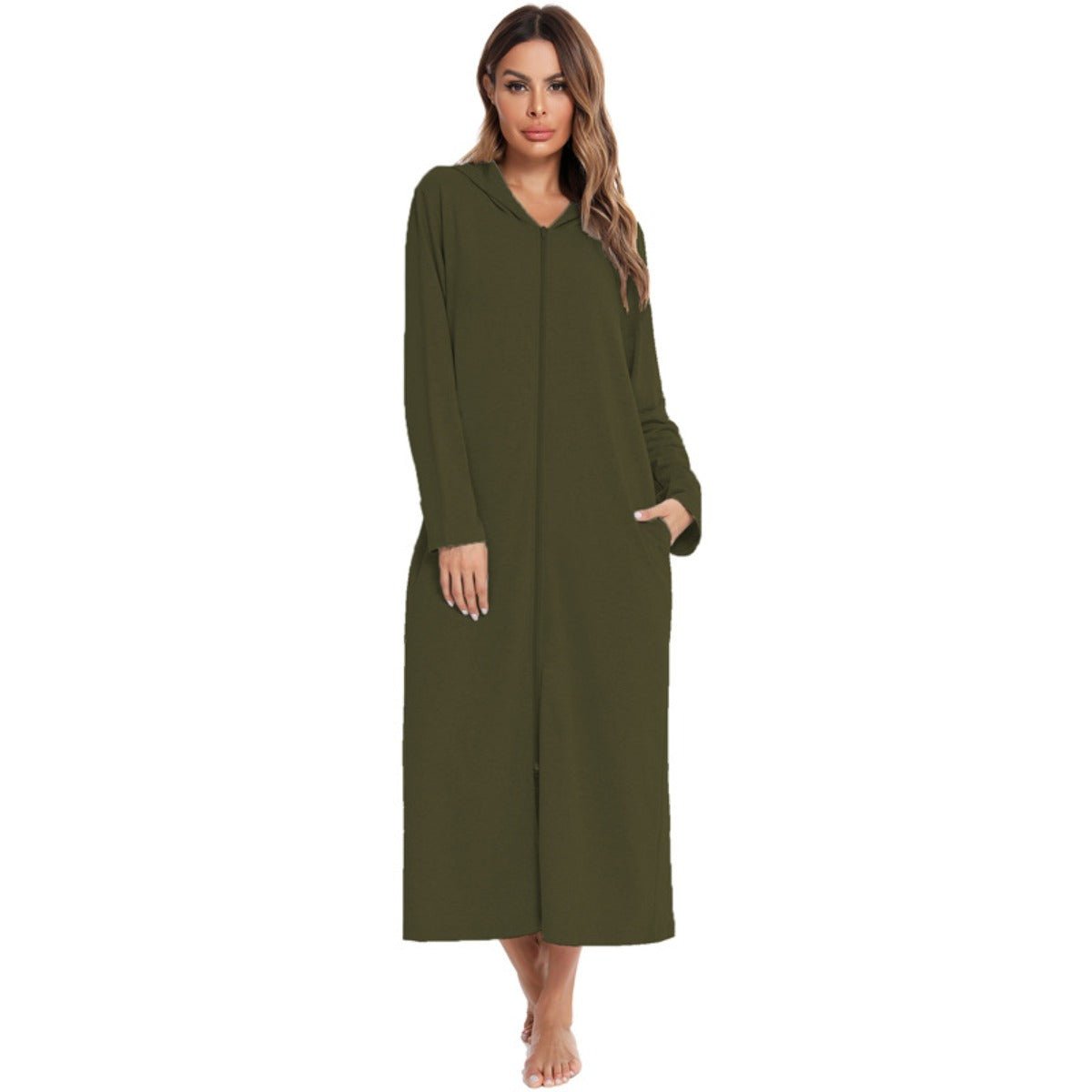Cozy Longline Zip - Up Cardigan with Pockets | Home Wear Comfort(MS110) - Mariam's Collection