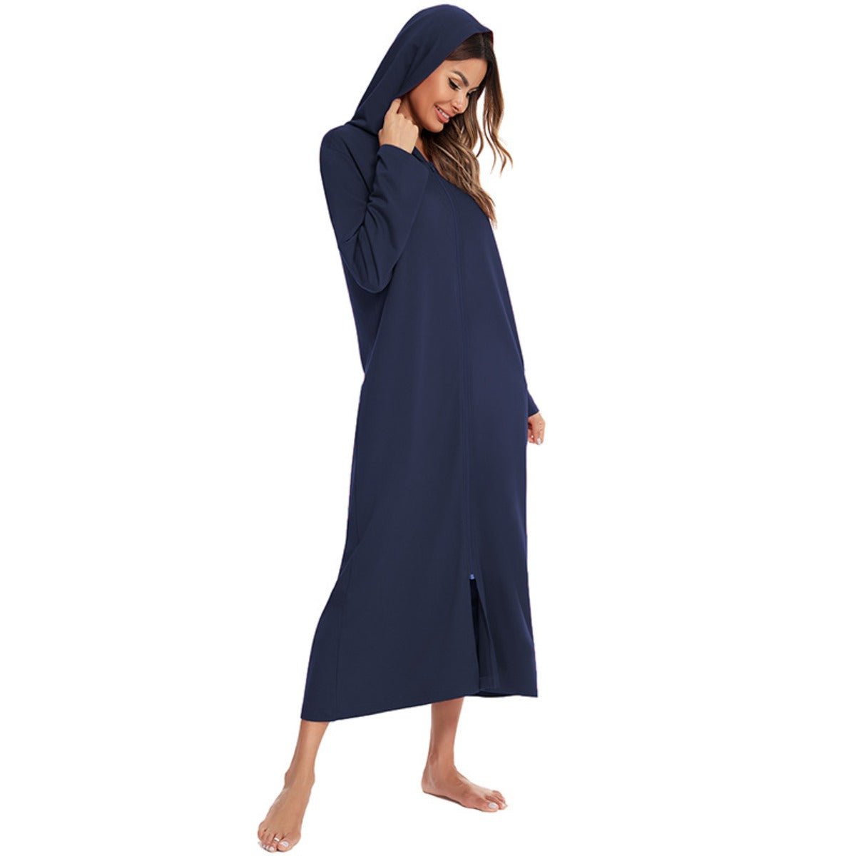 Cozy Longline Zip - Up Cardigan with Pockets | Home Wear Comfort(MS110) - Mariam's Collection
