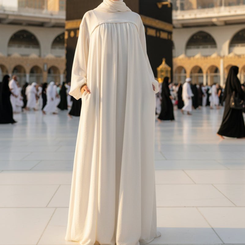 Crepe Abaya with Pockets for Umrah — Hands-Free Modest Travel Abaya