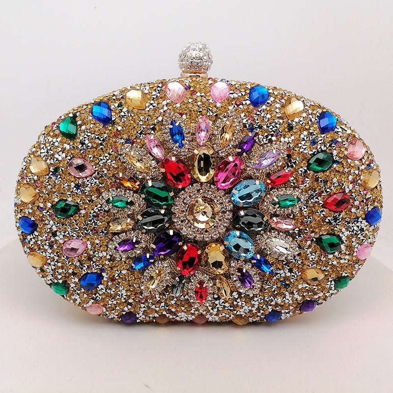 Crystal Sunflower Evening Clutch | Rhinestone Party Bag with Chain Handle(MAC356) - Mariam's Collection