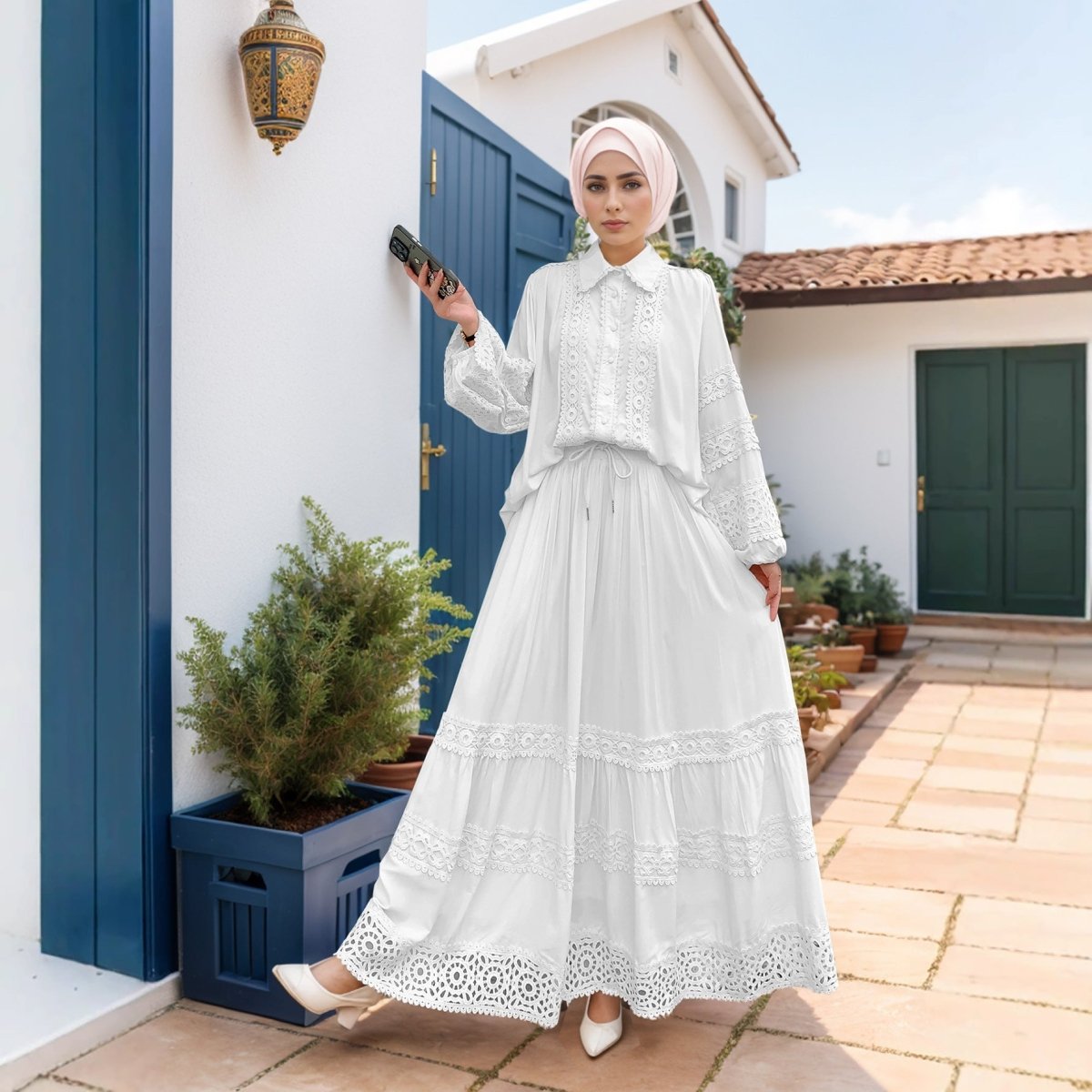 Cutwork lace blouse in white with intricate Victorian inspired embroidery