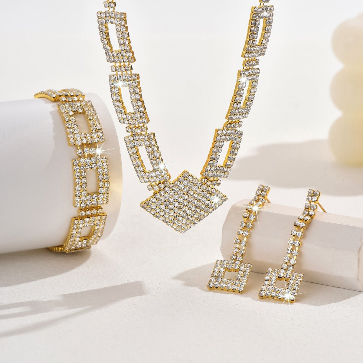 Dazzling 3 - Piece Full Rhinestones Jewelry Set (MAC317) - Mariam's Collection