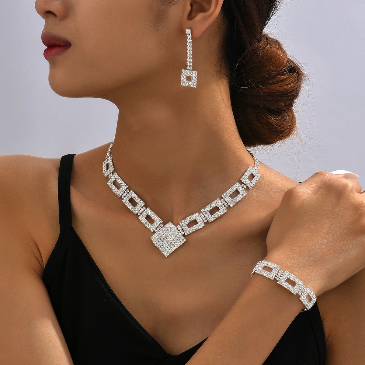 Dazzling 3 - Piece Full Rhinestones Jewelry Set (MAC317) - Mariam's Collection