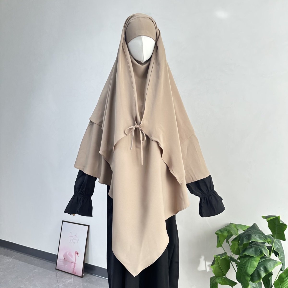 Double layer inner cap and outer cape construction of prayer khimar