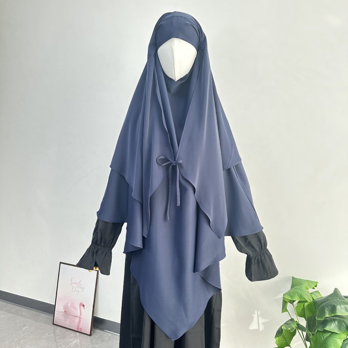 Lightweight nida double layer khimar shown in full standing pose