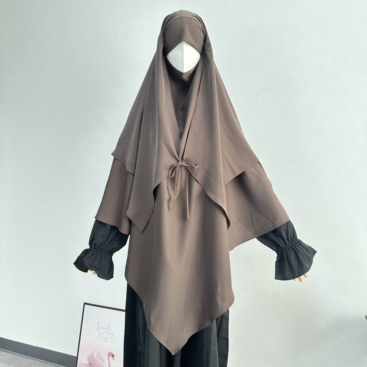 Flowing outer cape of double layer prayer khimar in lightweight nida