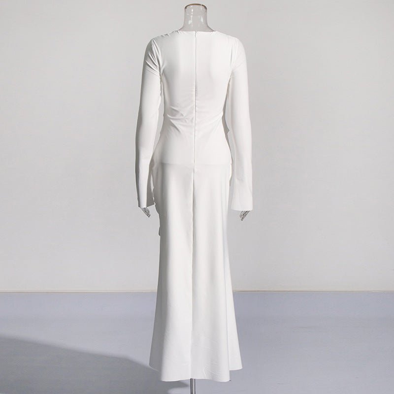Royal blue draped evening abaya styled for a formal gala