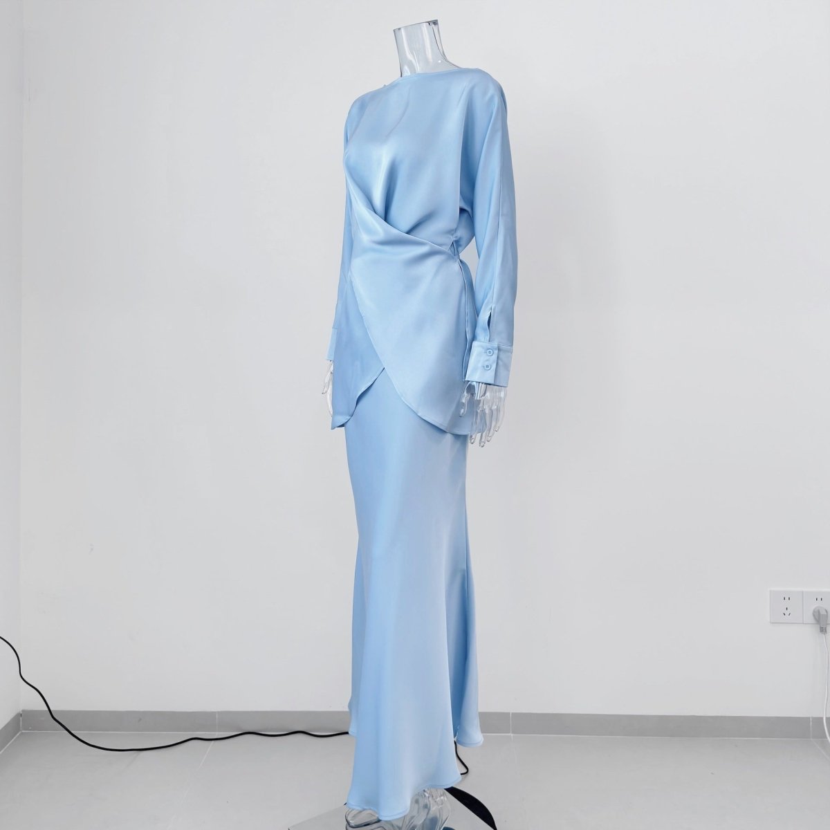 High-waist A-line satin maxi skirt with gentle flare