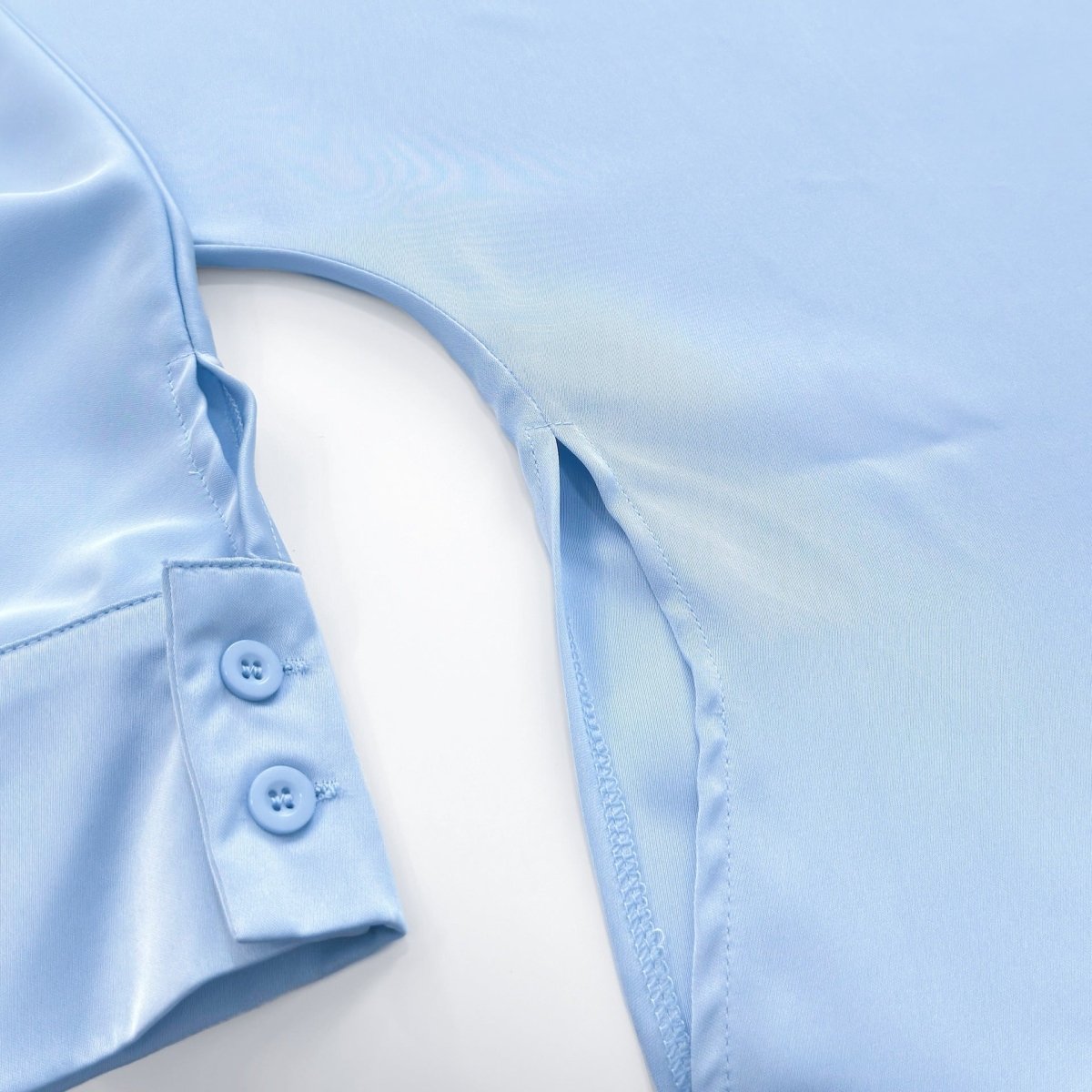 Sheen and fluid drape of powder blue satin fabric