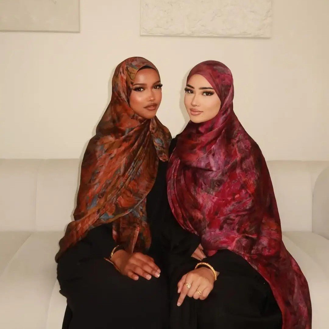 Elegance Satin Marble Print Hijab (MH172) - Mariam's Collection
