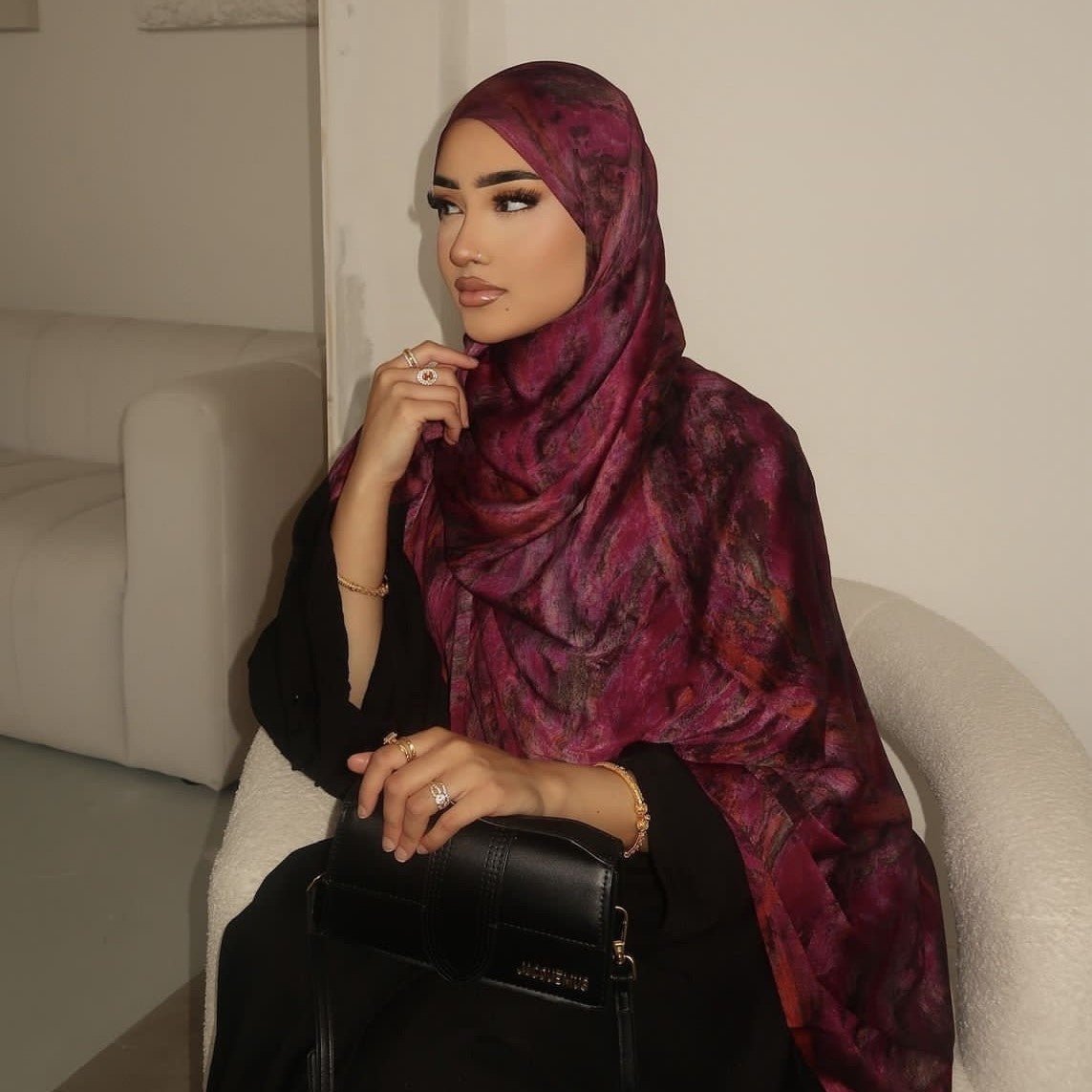 Elegance Satin Marble Print Hijab (MH172) - Mariam's Collection
