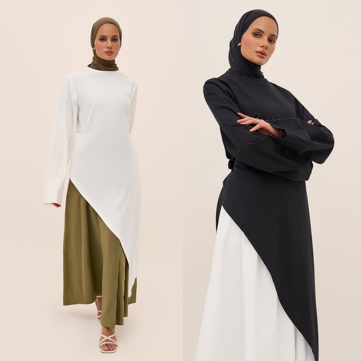 Elegant Asymmetric Top & Maxi Skirt Set | Cotton Linen Two - Piece Outfit(MS184) - Mariam's Collection