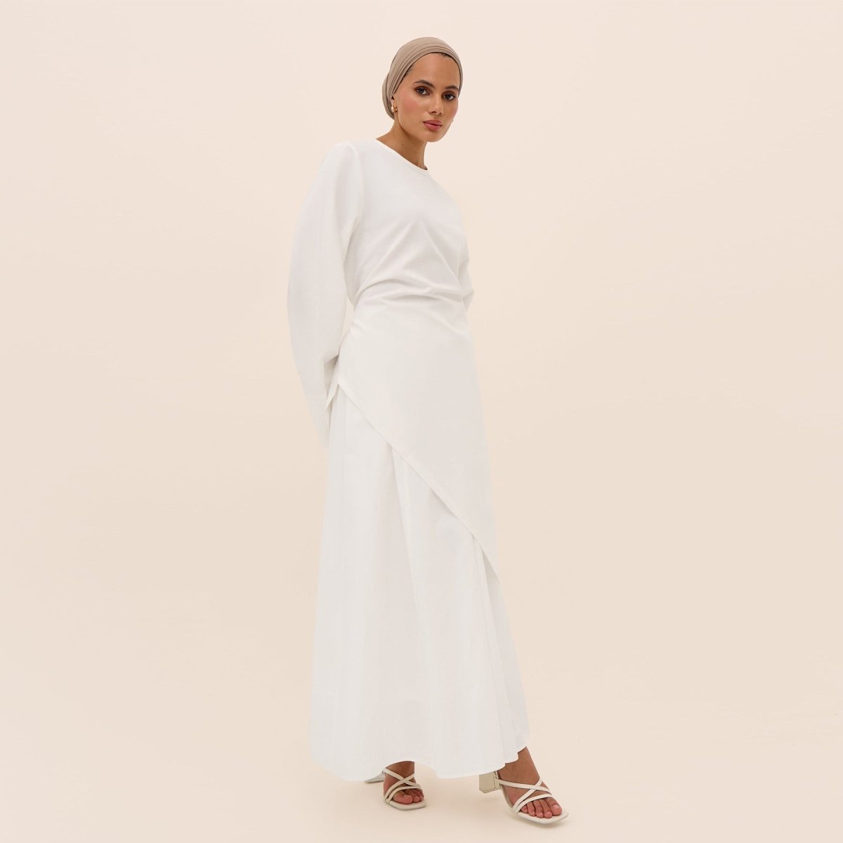 Elegant Asymmetric Top & Maxi Skirt Set | Cotton Linen Two - Piece Outfit(MS184) - Mariam's Collection