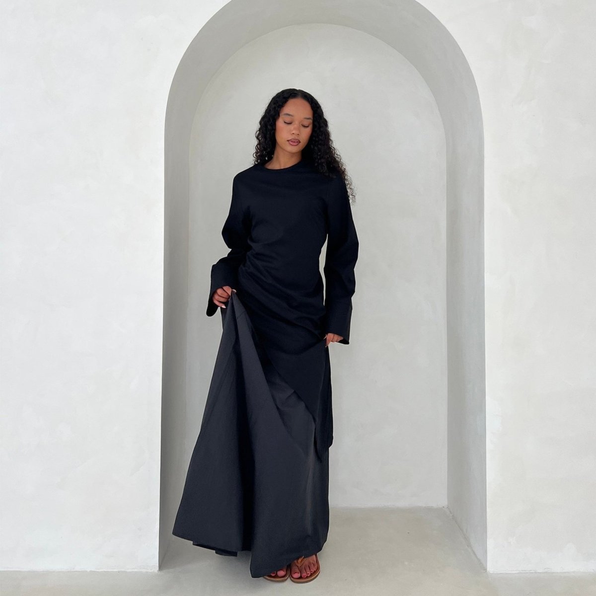 Elegant Asymmetric Top & Maxi Skirt Set | Cotton Linen Two - Piece Outfit(MS184) - Mariam's Collection