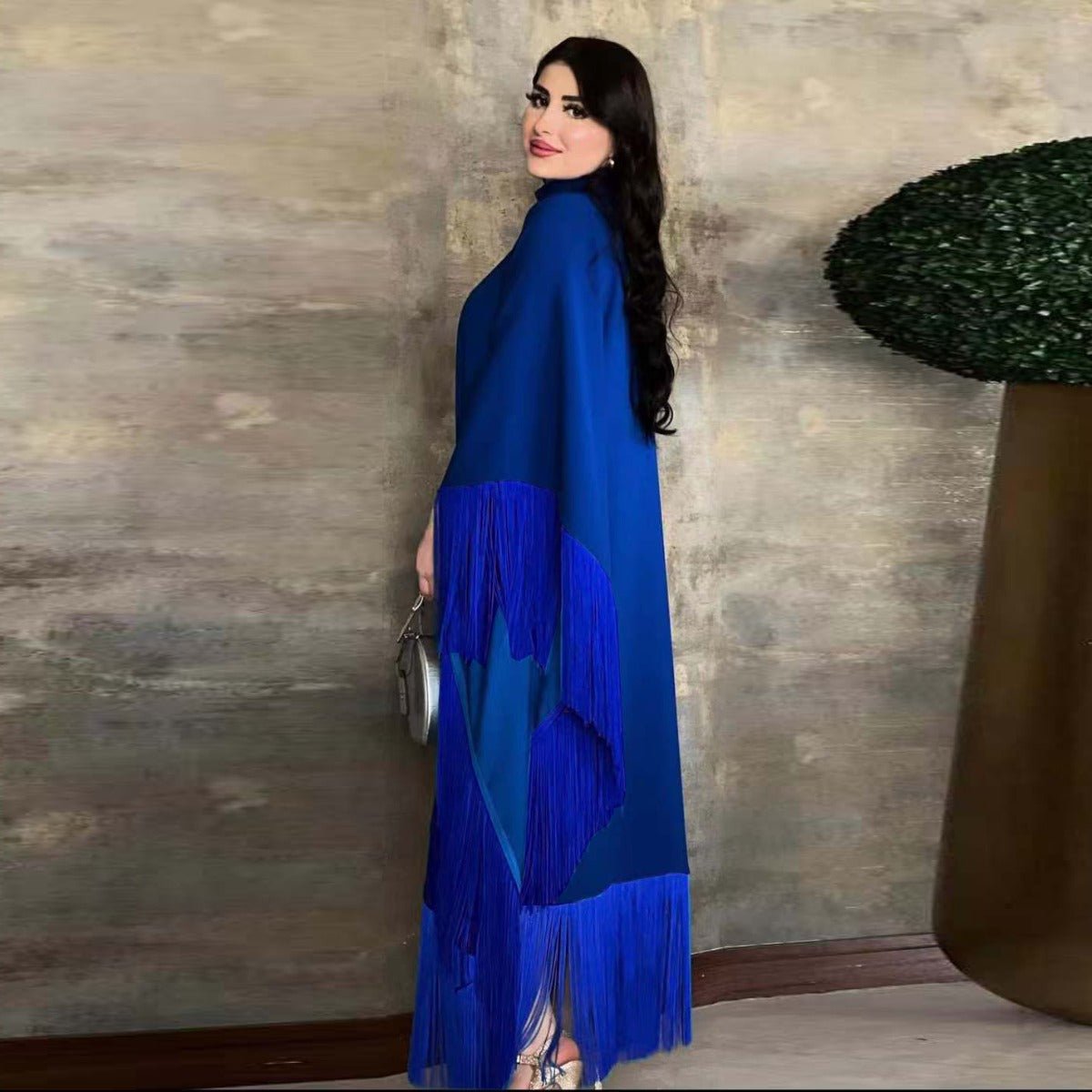Elegant Bat Sleeve Tassel Kaftan | High Fashion Modest Party Dress with Flowy Fringe Details(MA288) - Mariam's Collection