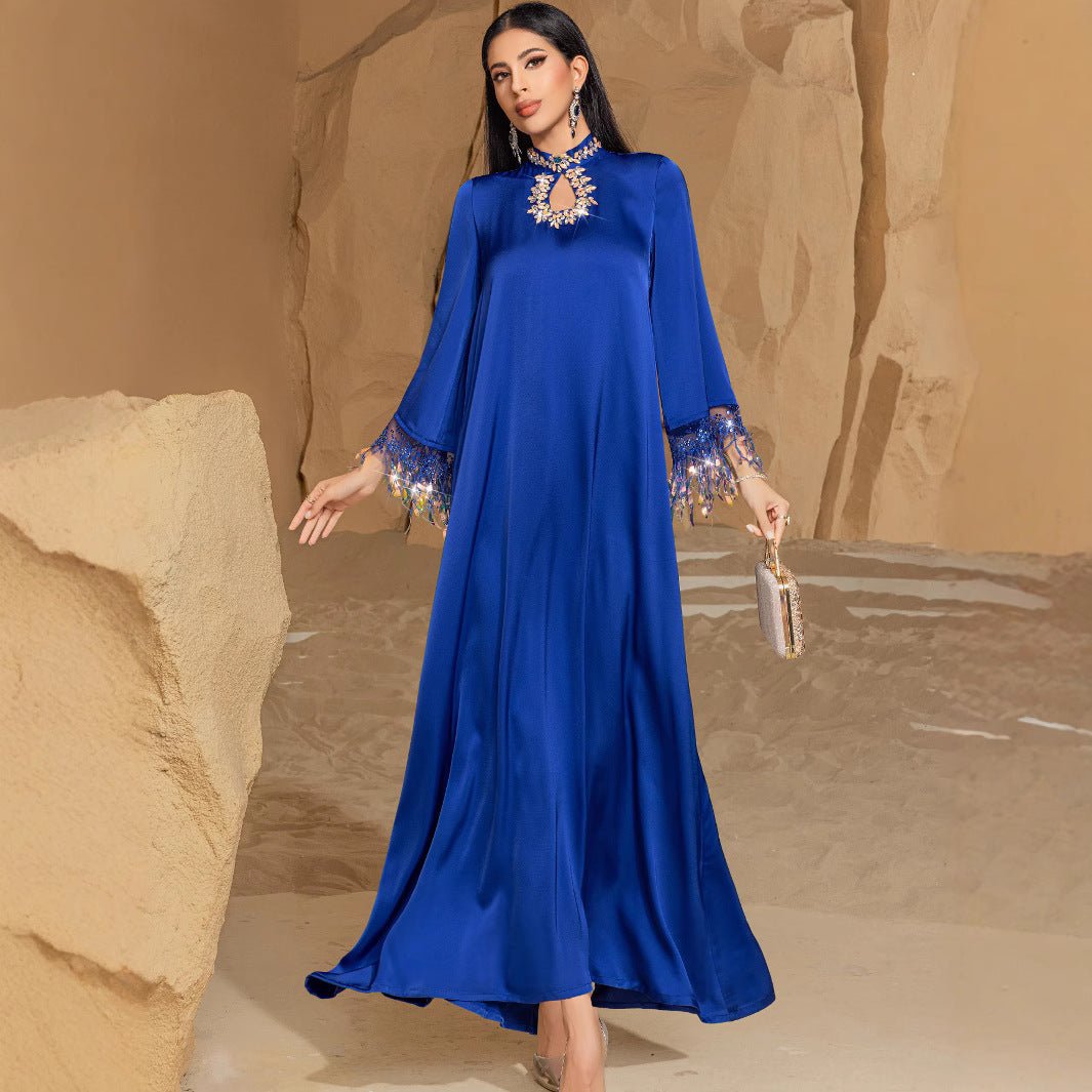 Elegant Blue Abaya Long Dress | Blue Gradient Fringed Abaya (MA184)