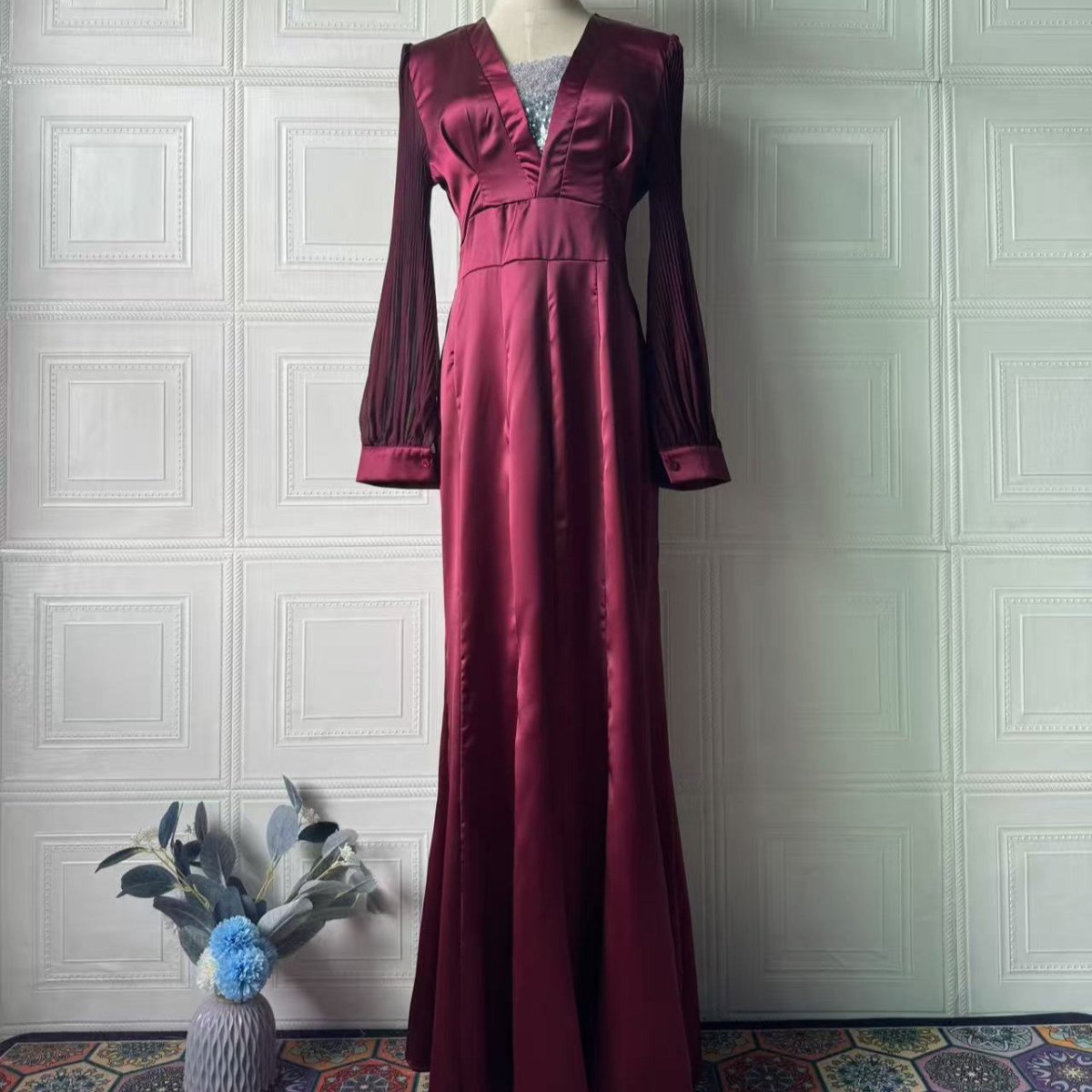 Empire waist satin band detail on flowing A-line formal dress