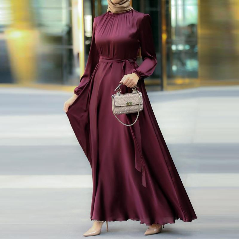 Elegant Faux Silk Round Neck Abaya (MA148) - Mariam's Collection