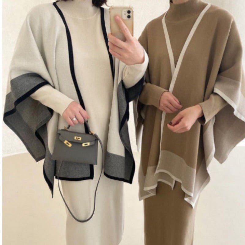 Elegant Knit Shawl & Half - Turtleneck Maxi Dress Set | Two - Piece Modest Outfit(MS117) - Mariam's Collection