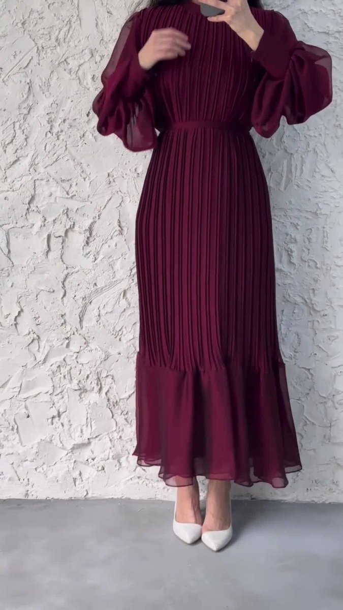 Elegant Lightweight Textured Long Skirt with Puff Sleeves Abaya Dress. (MA201) - Mariam's Collection