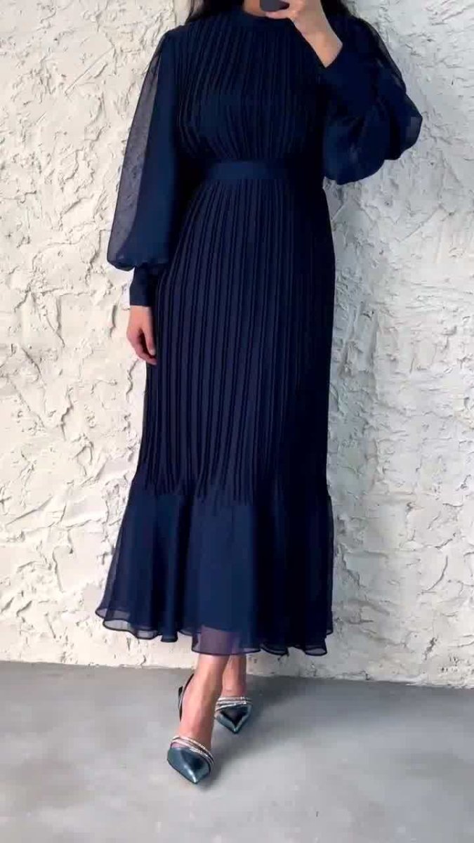 Elegant Lightweight Textured Long Skirt with Puff Sleeves Abaya Dress. (MA201) - Mariam's Collection
