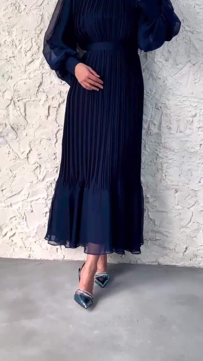 Elegant Lightweight Textured Long Skirt with Puff Sleeves Abaya Dress. (MA201) - Mariam's Collection